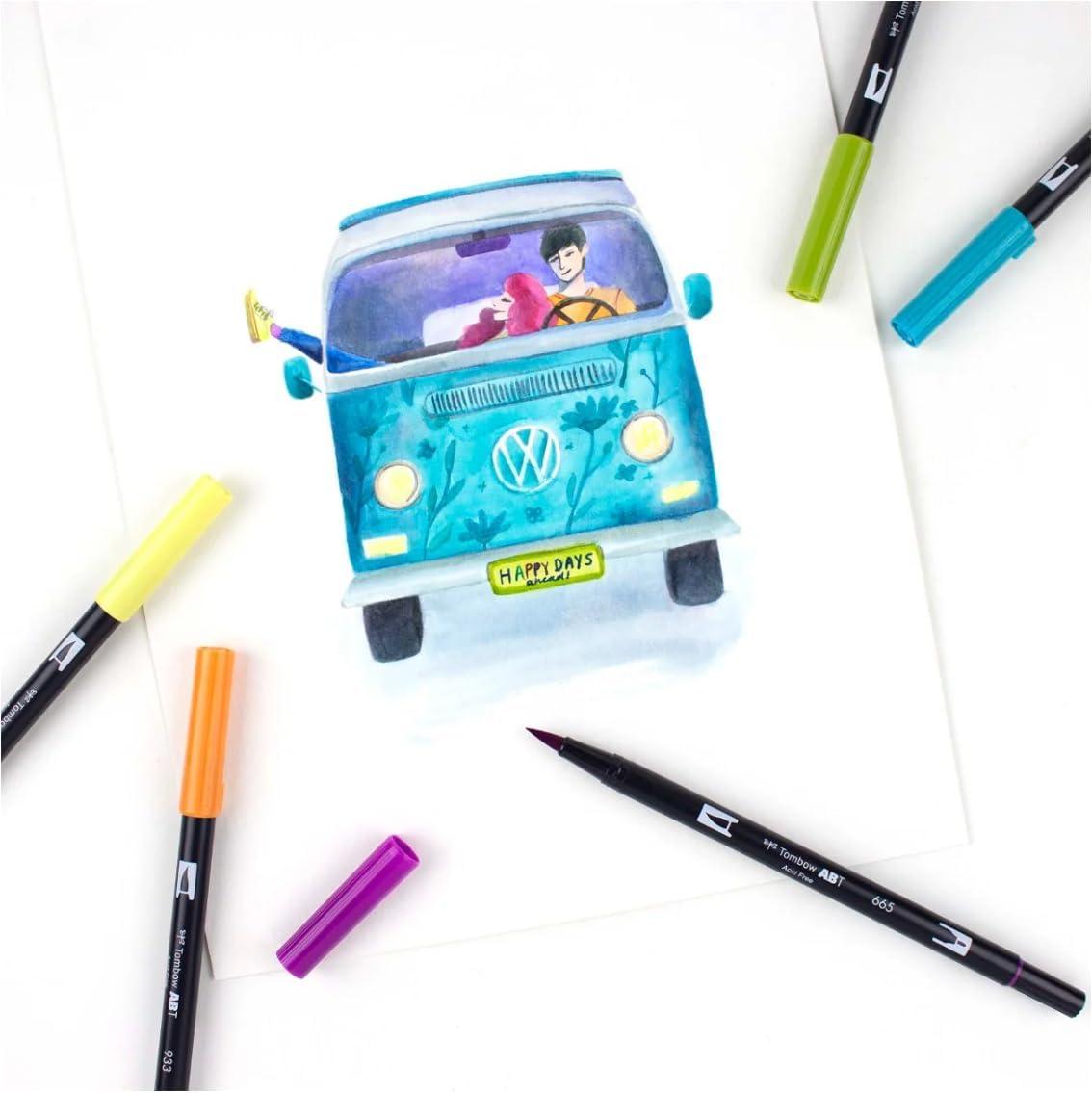 image:imageTombow Dual Brush Pen Eras Art Marker Collection Retro 80s and 90s Water Based Drawing and Coloring Set Includes Colorless Blender Pen 3 Pack