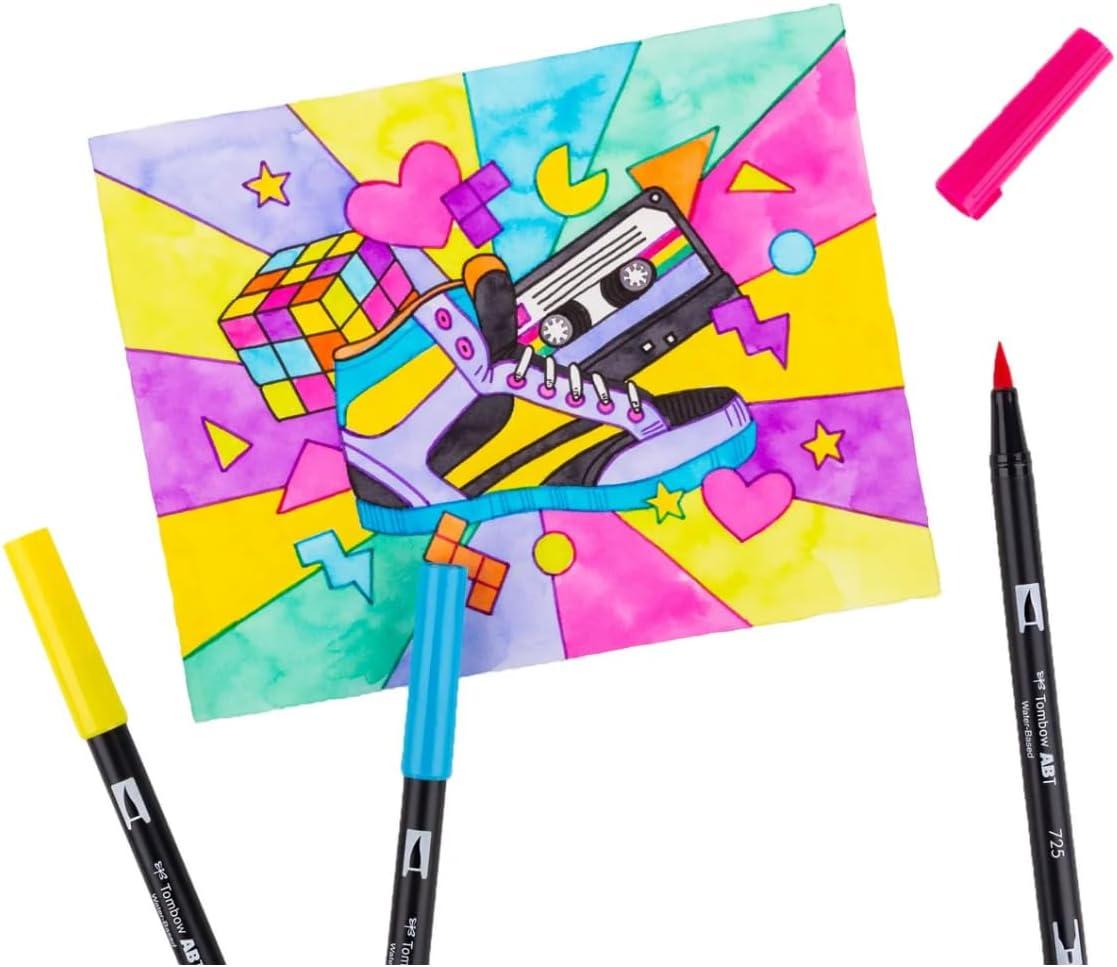 image:imageTombow Dual Brush Pen Eras Art Marker Collection Retro 80s and 90s Water Based Drawing and Coloring Set Includes Colorless Blender Pen 3 Pack
