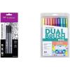 Tombow 62039 Fudenosuke Brush Pens, 3-Pack. Soft, Hard, and Twin Tip Markers for Calligraphy and Art Drawings & Dual Brush Pen Retro Marker, 10 Piece