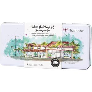 Tombow 56305 Urban Sketching Set, 8-Piece Art Set with Dual Brush Pens, Colored Pencils, Water Brush, Mechanical Pencil, Drawing Pen
